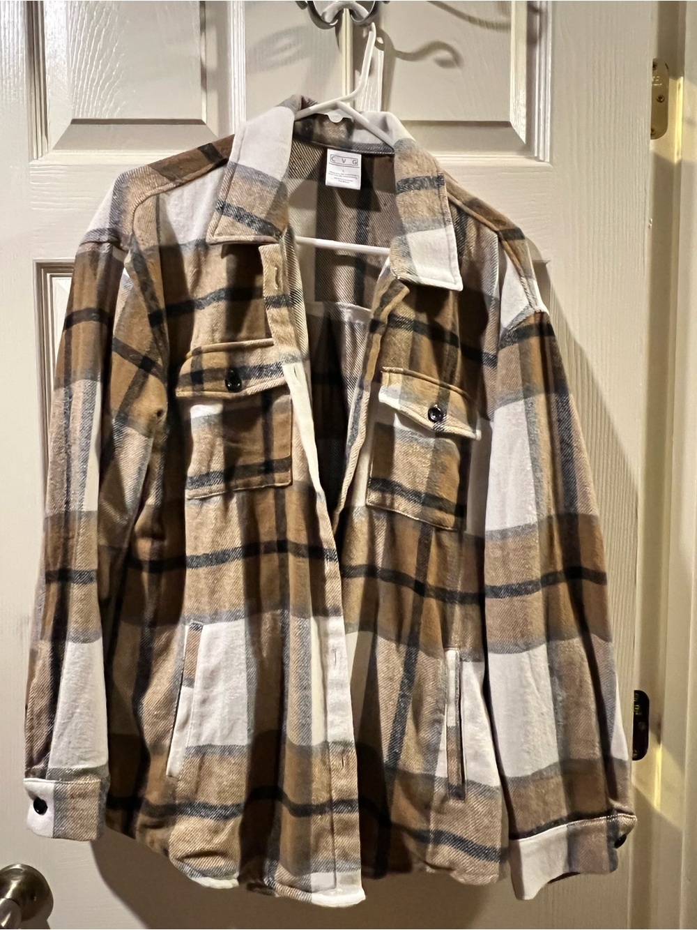 Plaid Shacket Jacket in Brown and Cream